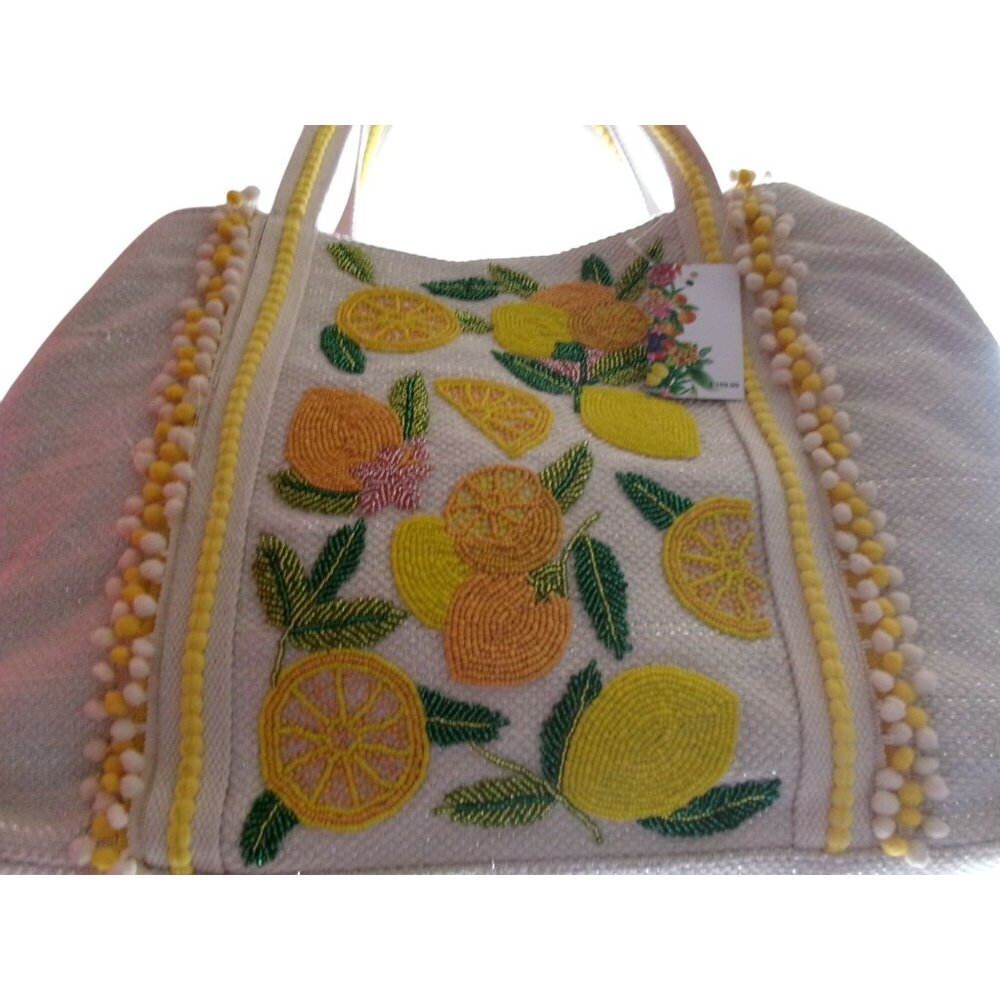 Nwt White Lemon Print Tote Bag With Structured De… - image 3